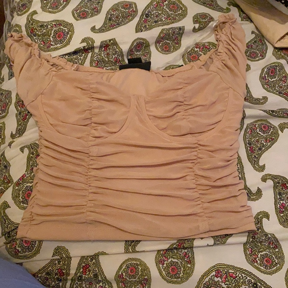 Nude/Tan Lace Blouse! Also available in Sky Blue